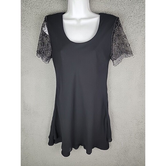 VTG Jeffrey Dara Tom Barra 8 Rhinestone Lace Sleeve Black Dress 90s Flared Y2K - Picture 16 of 16